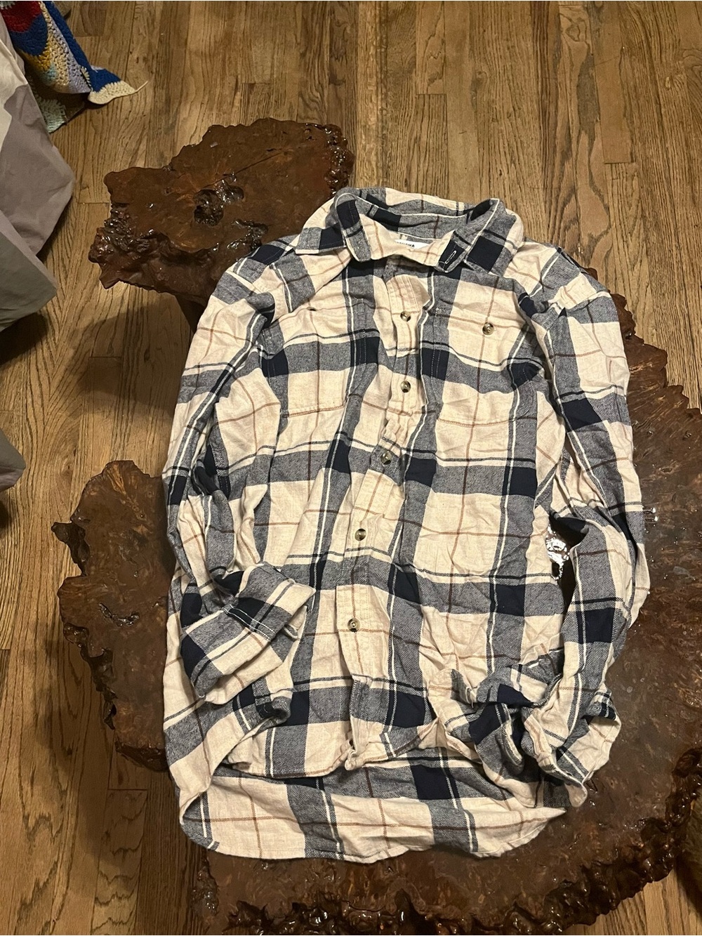Sonoma Navy and Beige Plaid Long-Sleeve Button-Down Shirt